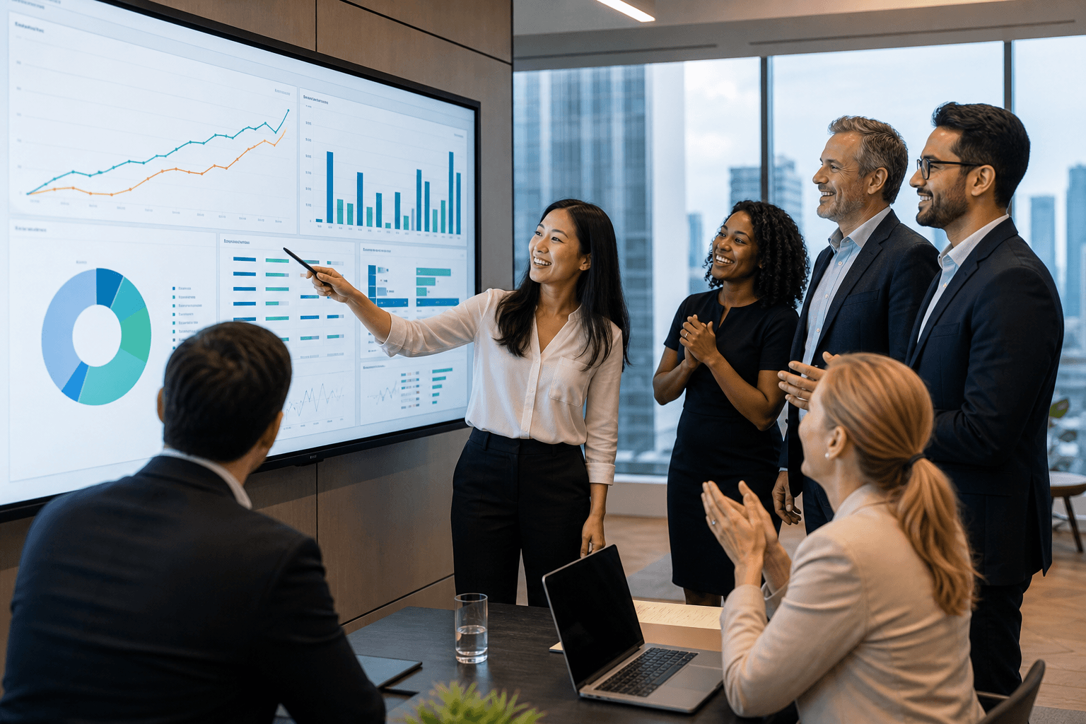 Leaders reviewing production deployment and adoption metrics