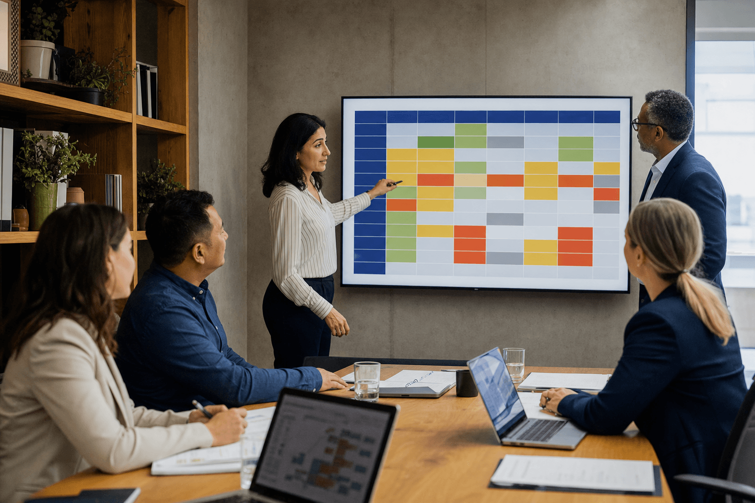 Advisors reviewing maturity assessment findings with a client team
