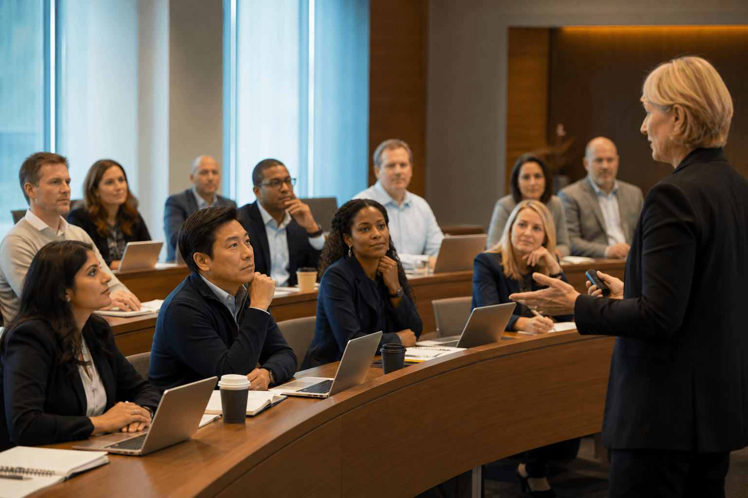 Senior professionals in an executive education session with an instructor