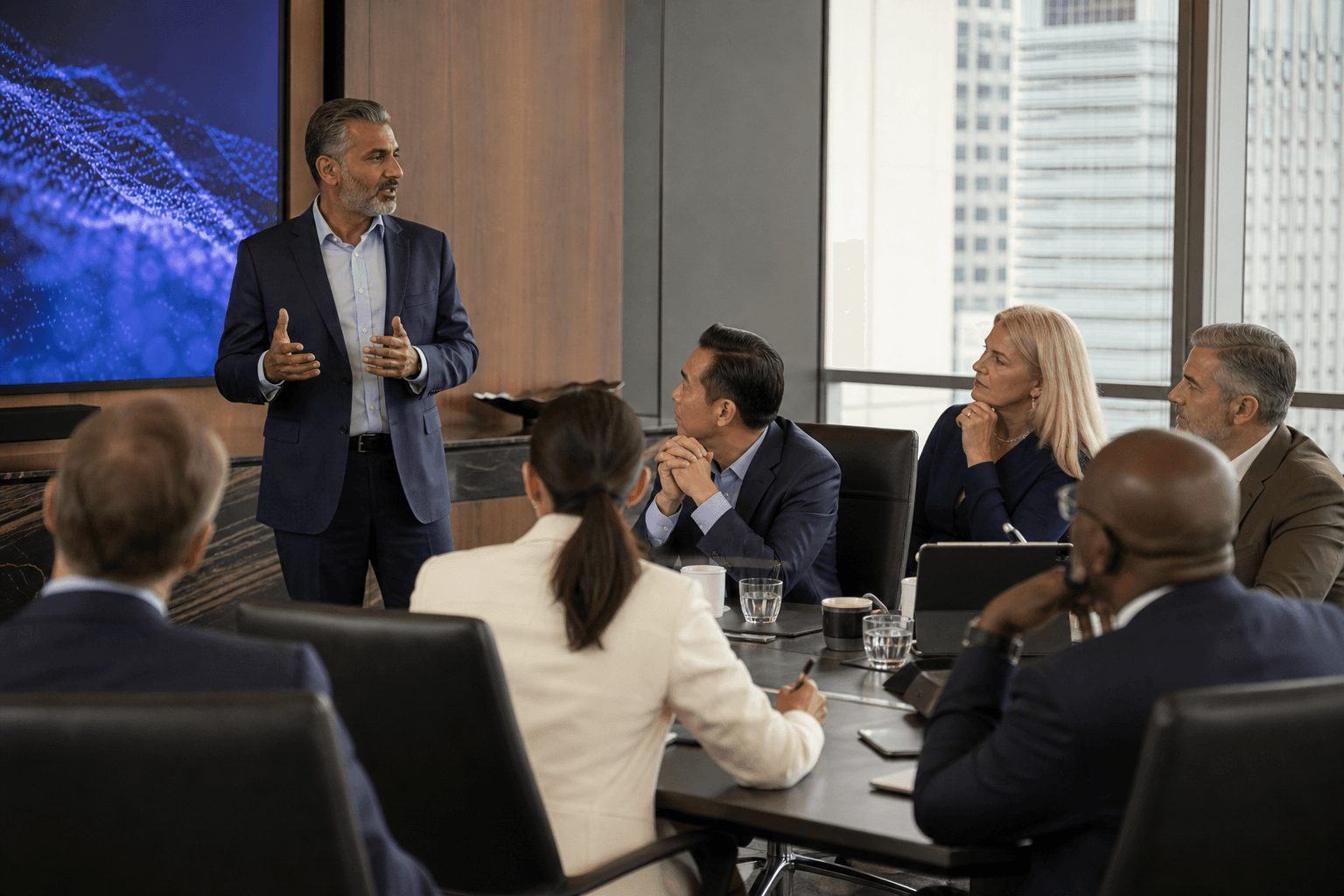 Senior executives in a leadership education session on AI strategy