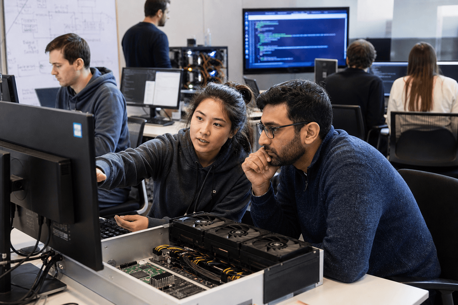 Technical practitioners in a hands-on AI engineering certification lab