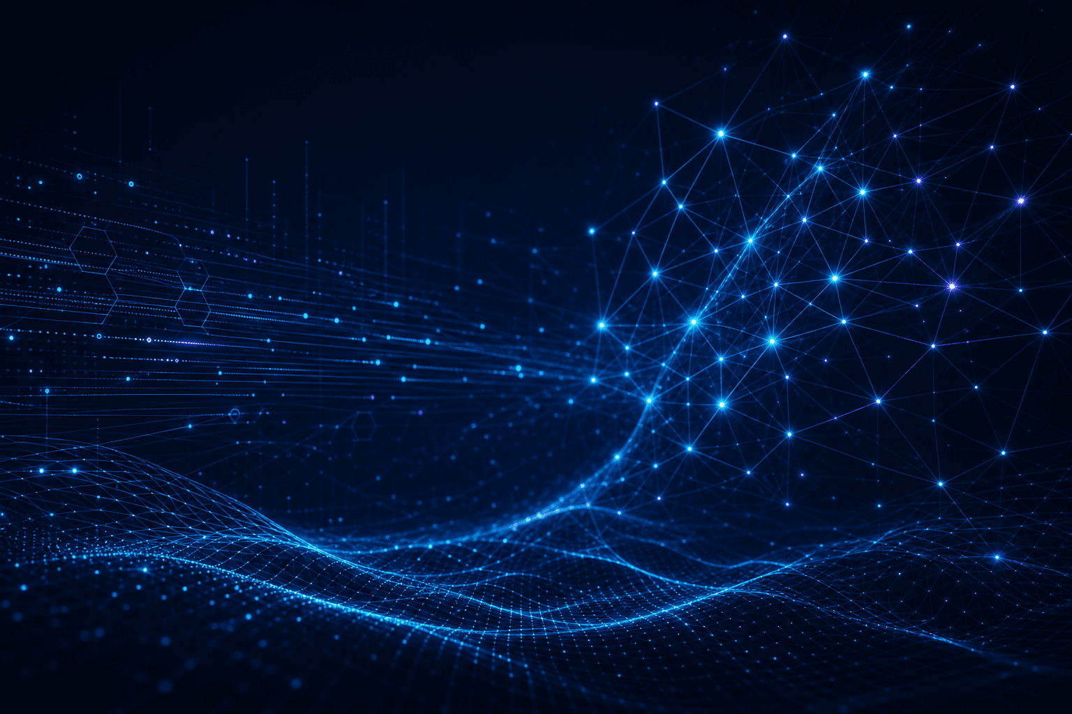 Abstract visualization of AI networks, data flows, and intelligent systems